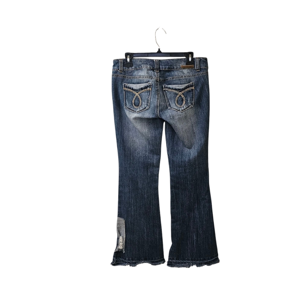 Almost Famous Patchwork Flare Boot Leg Jeans Size… - image 2
